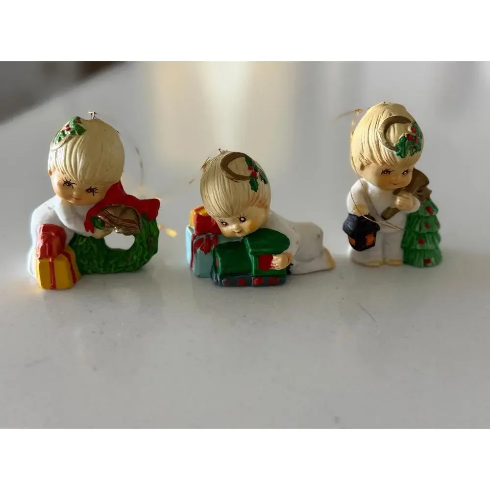 Vintage Jasco Christmas Ornaments Set 5 Bisque Porcelain Children Taiwan Box